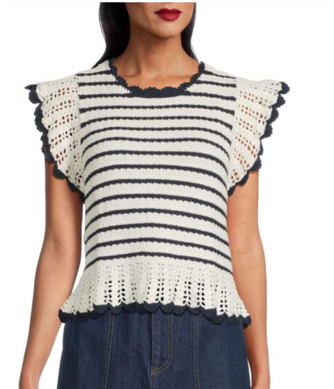 Rails navy blue and white crochet top