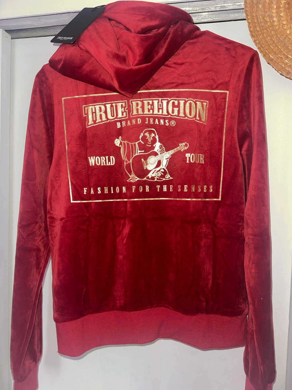 true religion classic velour zip hoodie red dahlia