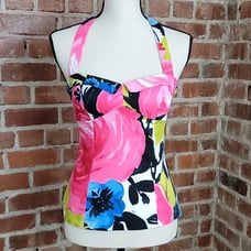 Trina Turk Pink Blue Floral Halter Bustier Top Women's 0