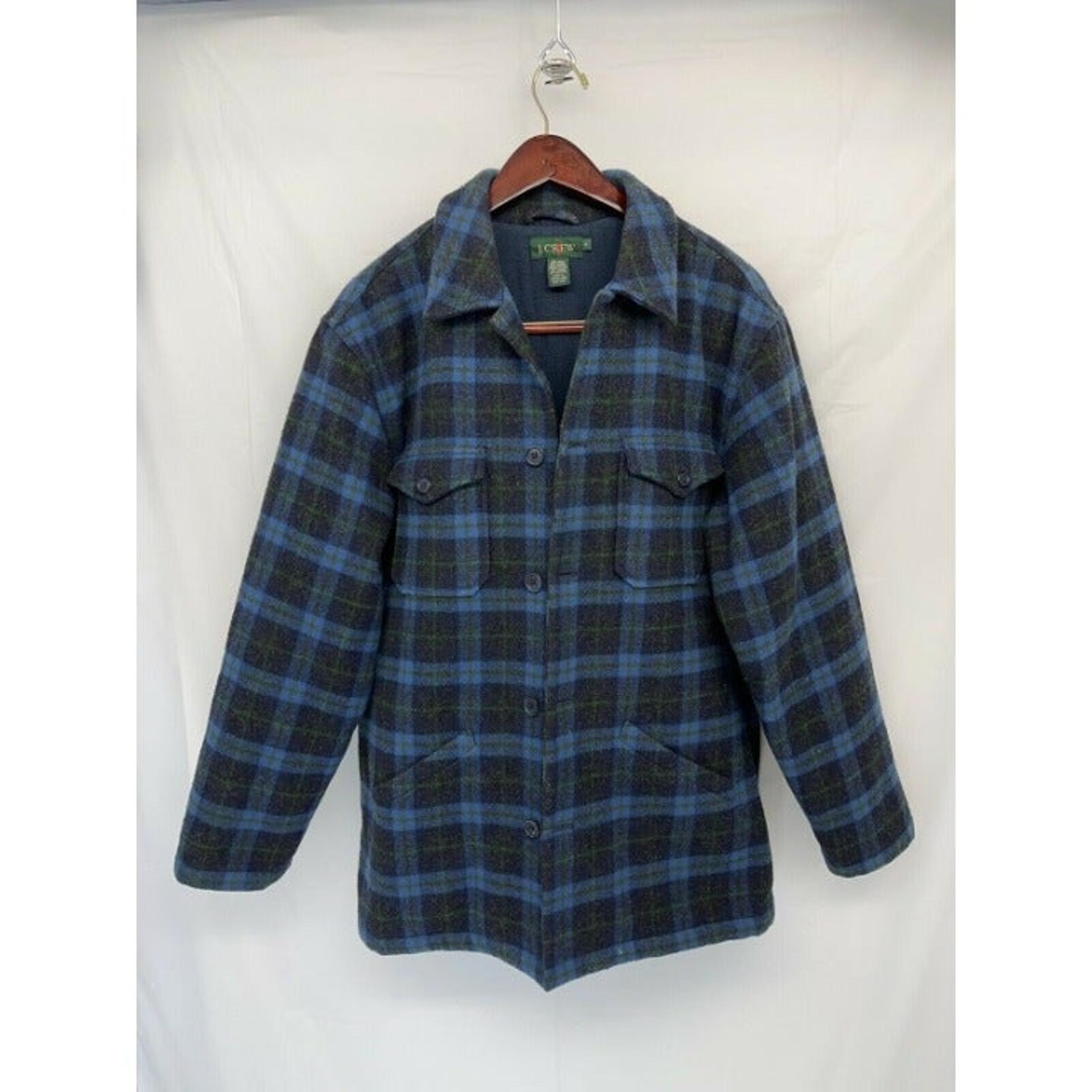 J. Crew Coat Wool Blend Men's Medium Blue & Green Plaid Jacket Button Up