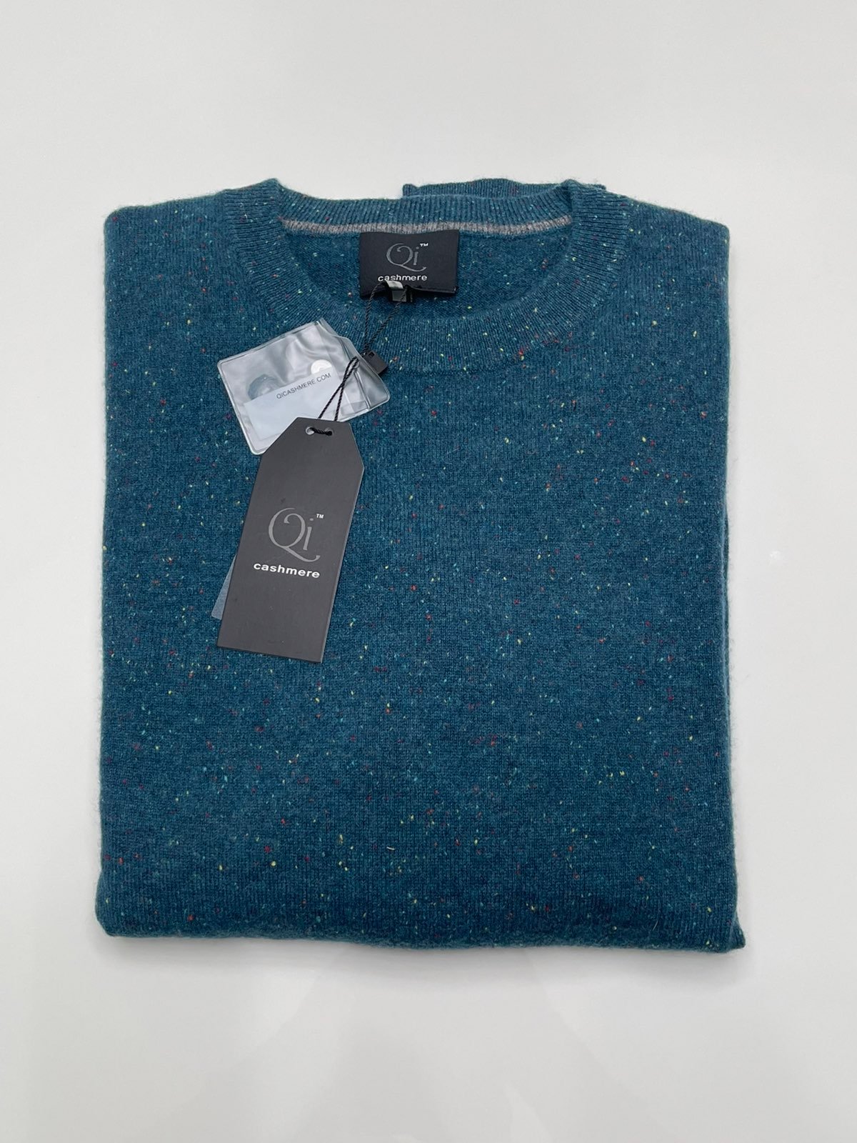 Men’s Qi Cashmere blue/green dongeal sweater large