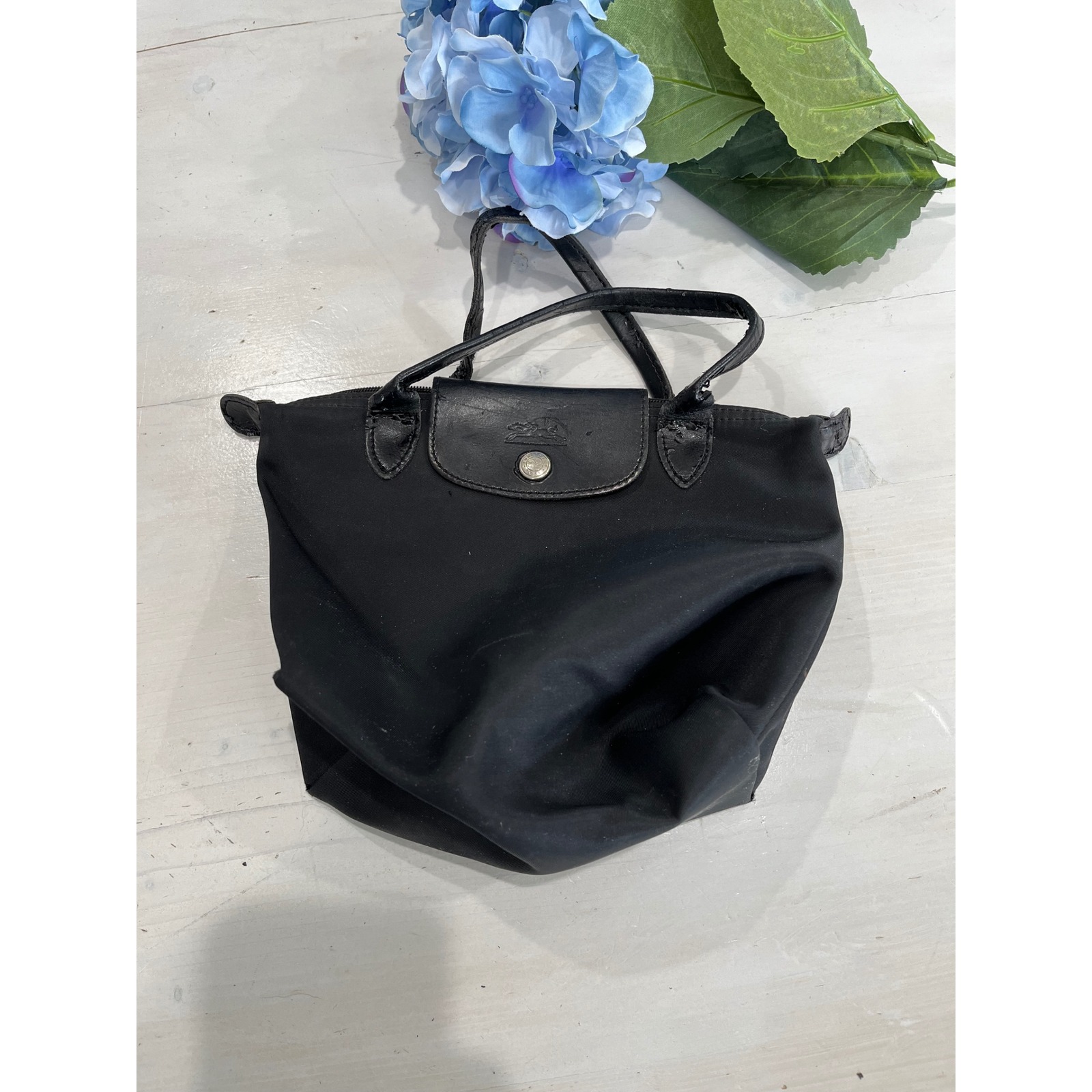 Longchamp Paris Tote Bag Handbag Black Nylon Small Travel Purse