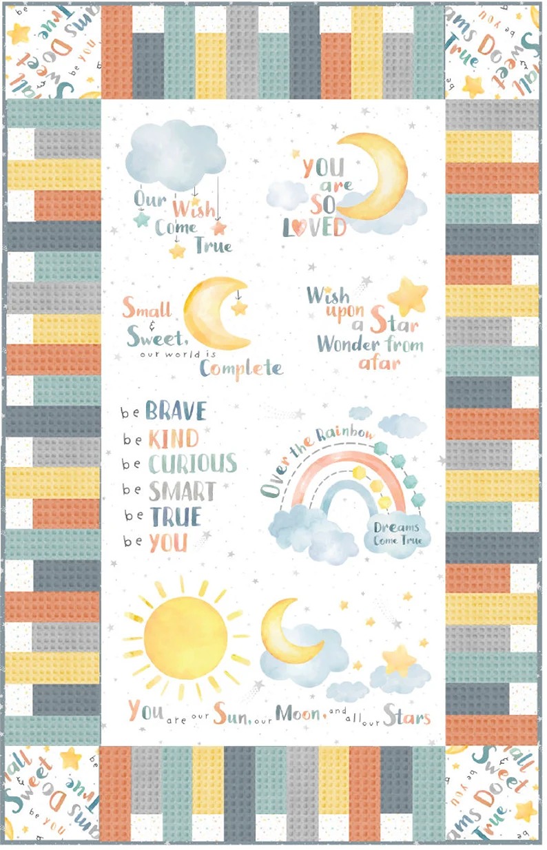 COMPLETE with Steel Gray STARS BACKING Wish & Wonder panel quilt kit 34.5 x 54.