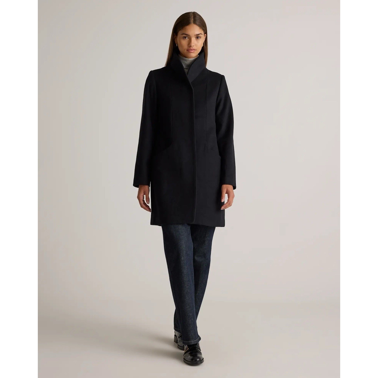 NWT Quince Women's M Italian Wool Cocoon Winter Coat Cadet In Black Preppy $170