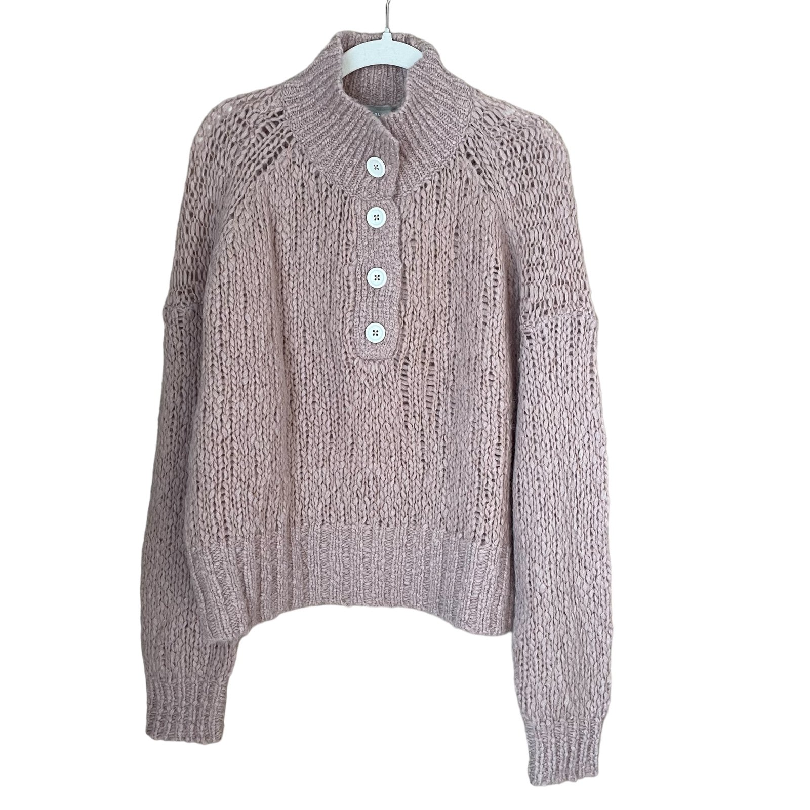 Everlane The Lofty Knit Henley in Mocha Size Medium Alpaca Merino Wool Luxury