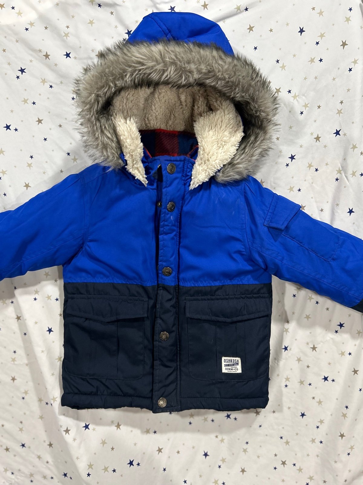 OSHKOSH B'GOSH TODDLER BOYS Outerwear Lined Zip & Snap Jacket Hooded Parka Sz 5