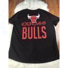 Chicago Bulls Vintage Black Pin Striped Jersey Basketball NBA Mens Size L