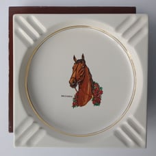 Vintage Equestrian Racehorse Sportsman's Ashtray Horse Large Square w Box RARE