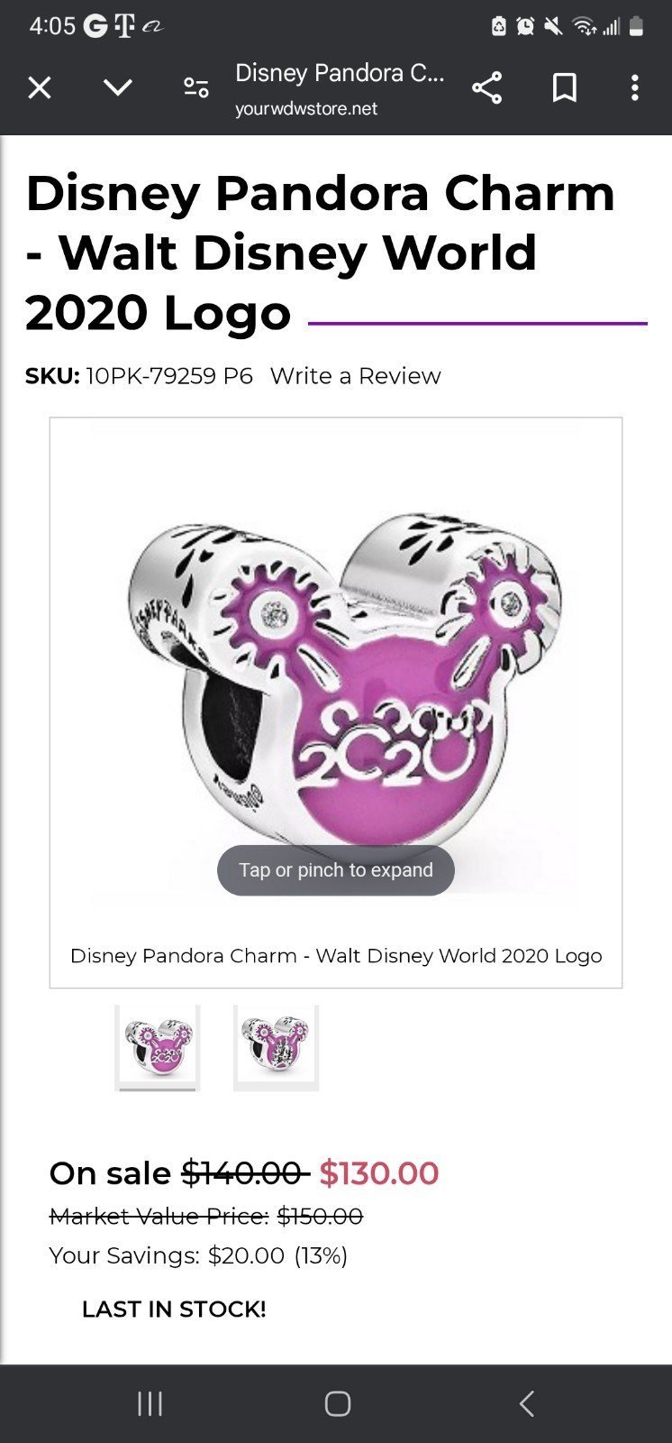 100% Authentic Pandora Exclusive Disney Park 2020 Logo Charm