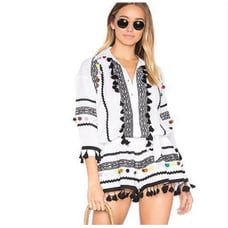Dodo Bar Or Delilah Pompom Trim Romper Size S Small NWT White Black