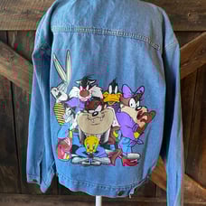 VTG Denim Looney Tunes Women’s Jacket Sz M- Taz Tweety Lady Taz Sylvester