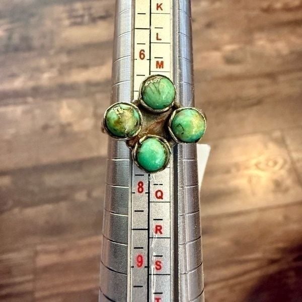 Southwestern Green Mohave Turquoise Adjustable Sterling Silver Ring 4 Stones