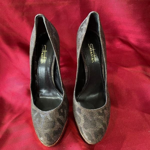 Sebastian Platform Stiletto Heels Shoes Metal Gold Silver Black Leopard
