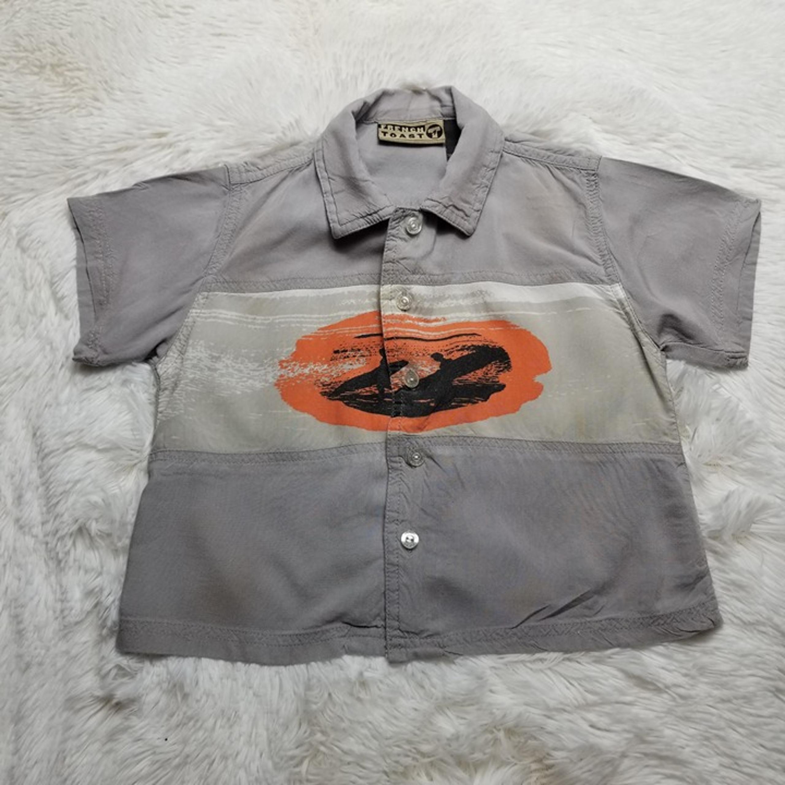 Vintage French Toast Toddler Button Up Short Sleeve Shirt Surfing Graphic 4T