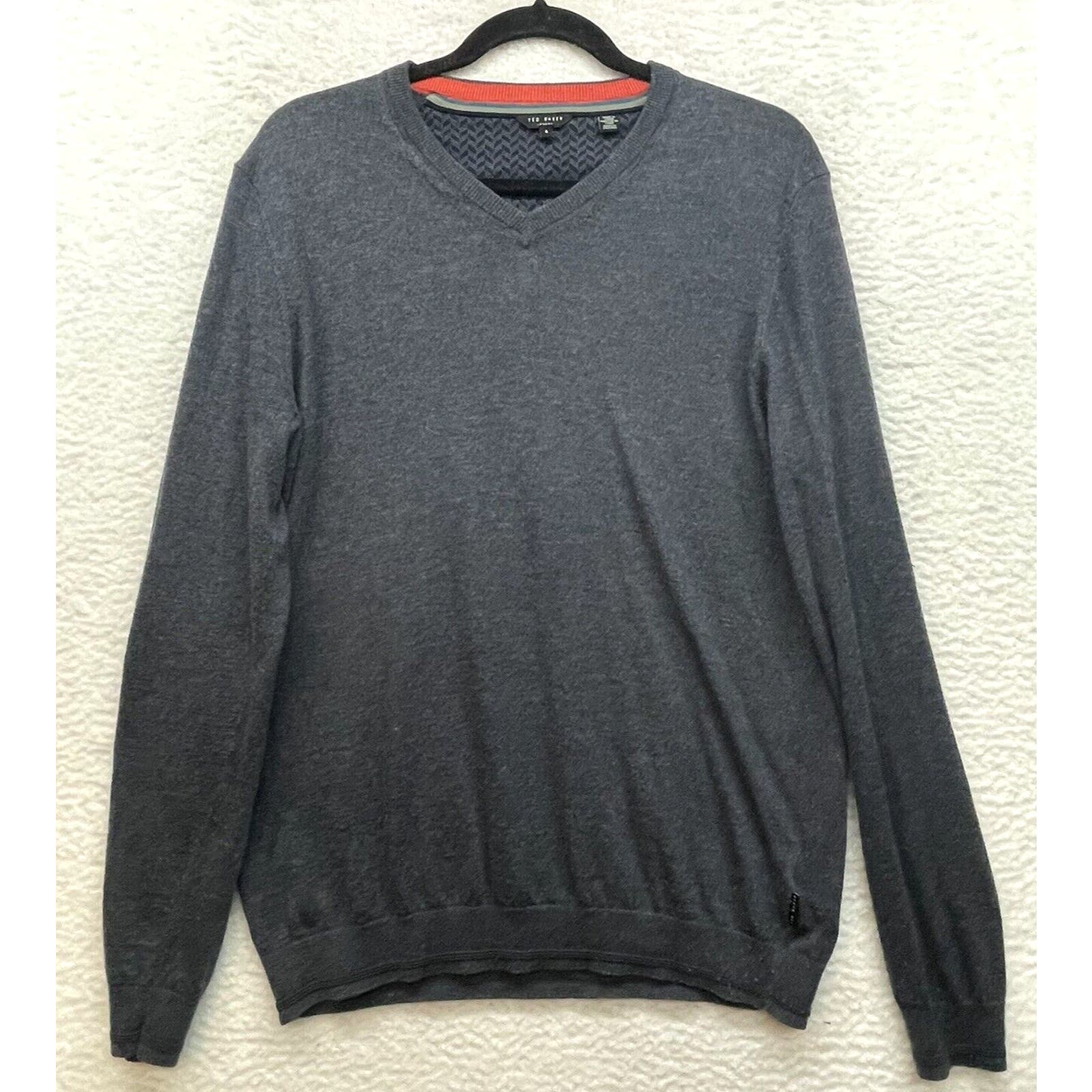 Ted Baker Sweater Womens 4 Gray Cashmere Wool Silk Pullover Cozy Luxury Preppy