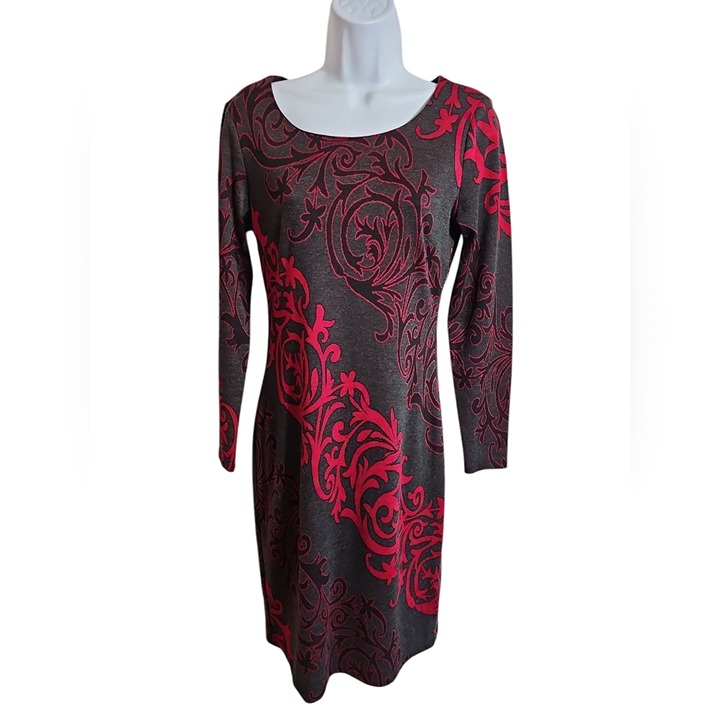 New York & Company Gothic Long Sleeve Midi Dress Black Red Small Whimsigoth 90s