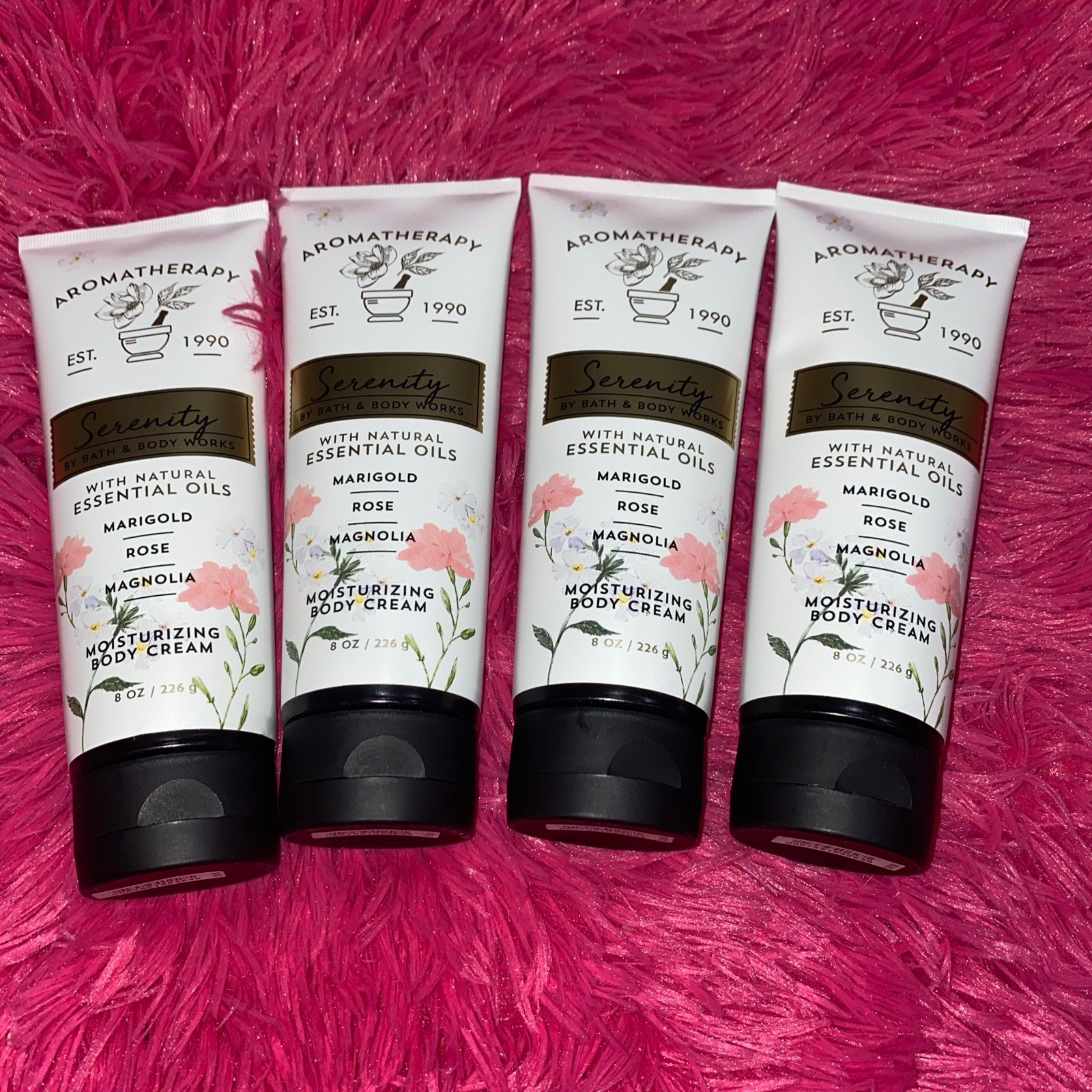4x Bath & Body Works Aromatherapy Serenity Marigold Rose Magnolia Body Cream