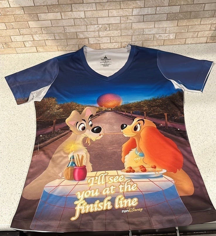 Disney parks run see you at the finish line lady and the tramp shirt