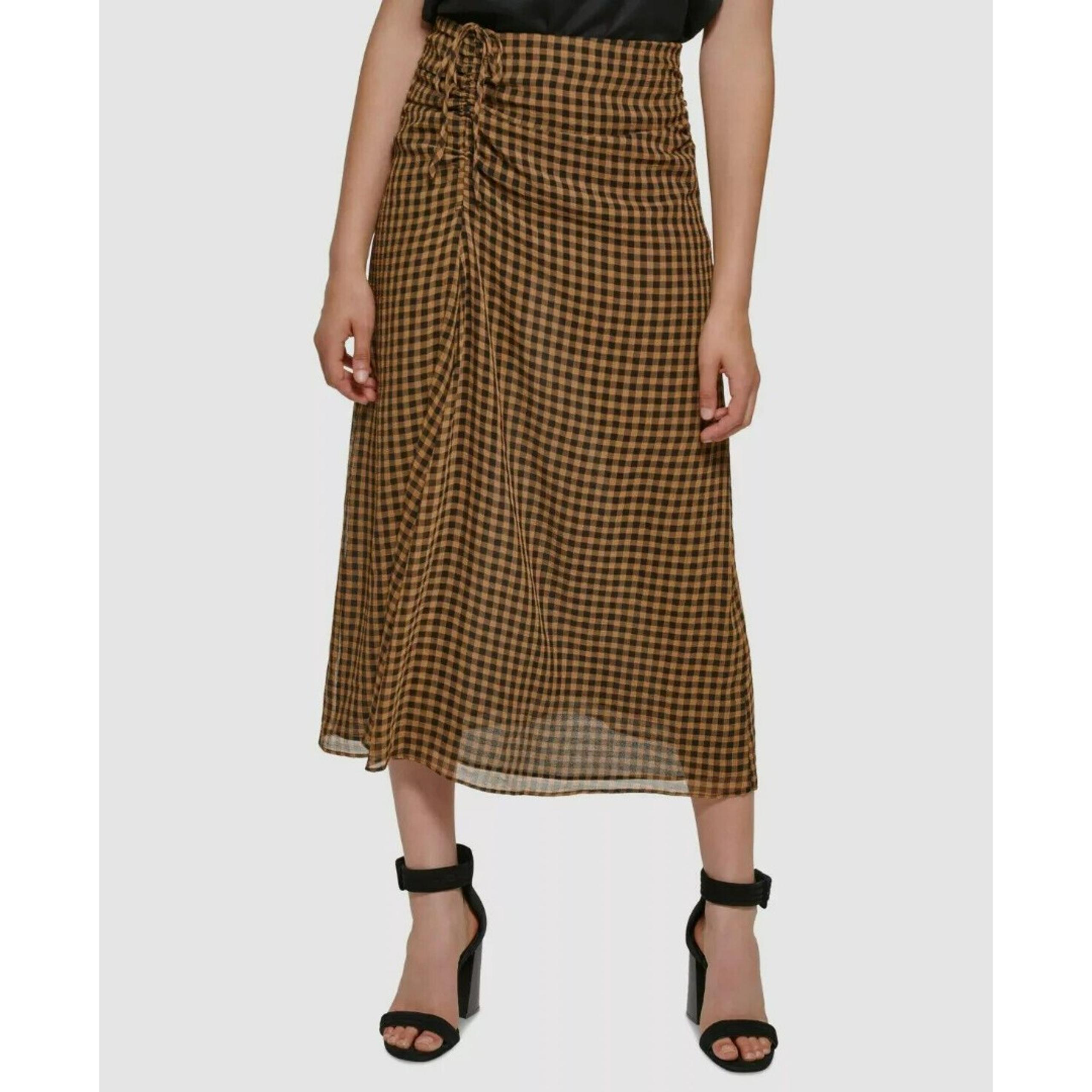 Calvin Klein Women's Beige Black Check Print Maxi Skirt Size XL 16