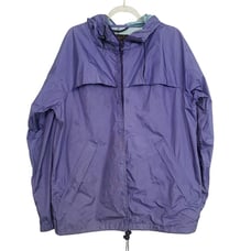 Vintage Eddie Bauer Rain Jacket Vented Nylon Blue Hooded Full Zip Womens Medium