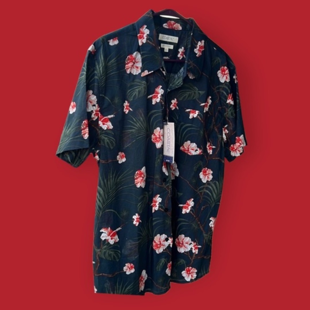Coastal Hawaiian Aloha Men's Shirt Tropical Floral Orchids Short Sleeves NWT XL