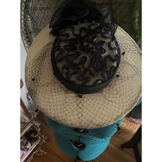 Vintage 80s Beige + Black Sonni of San Francisco Wool Wide Brim Hat with Black N