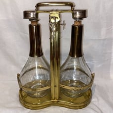 Vintage Art Deco Double Glass & Brass Wine Decanter Bottle Music Box Lock