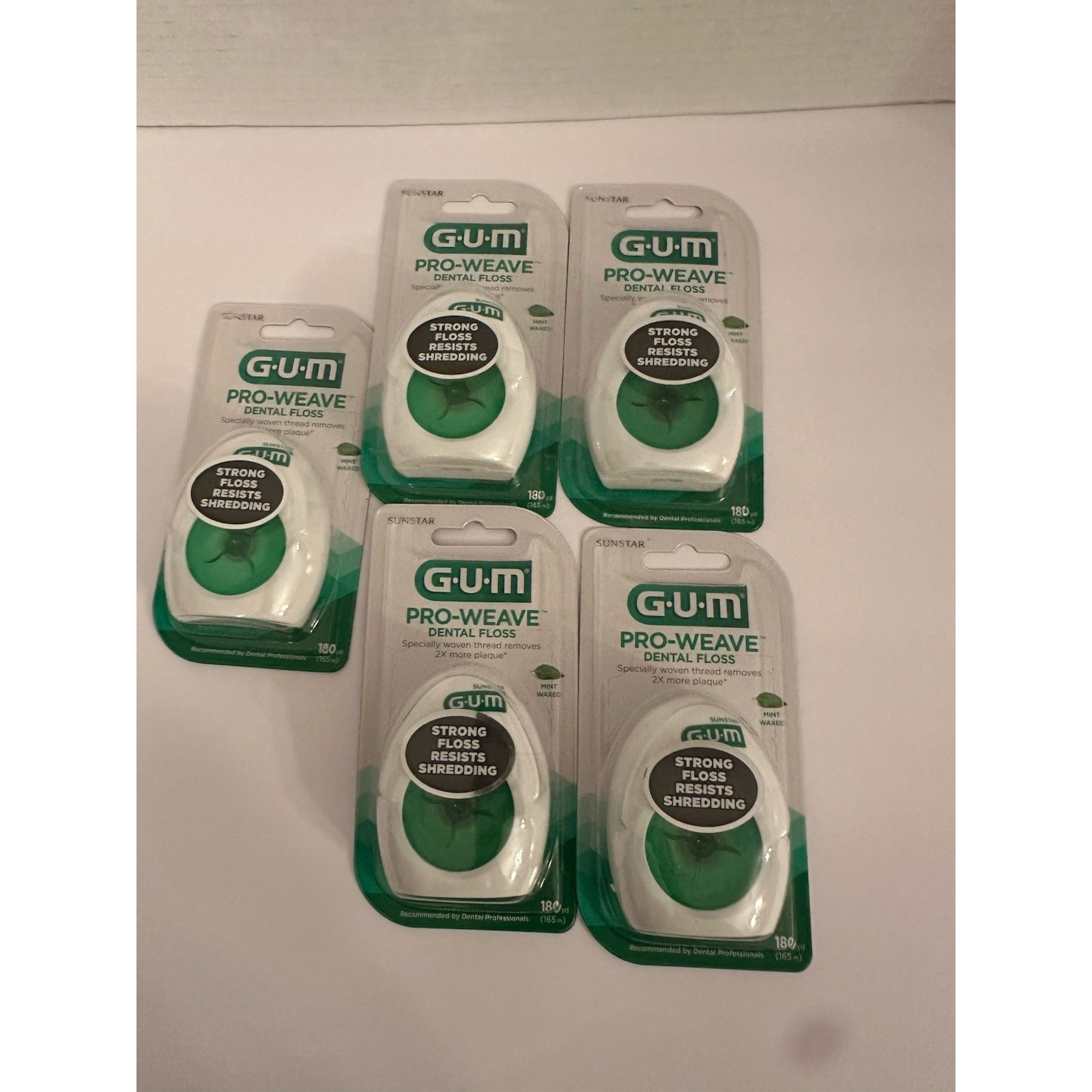 5 New GUM Pro-Weave Dental Floss Mint Waxed 900 Yards Total