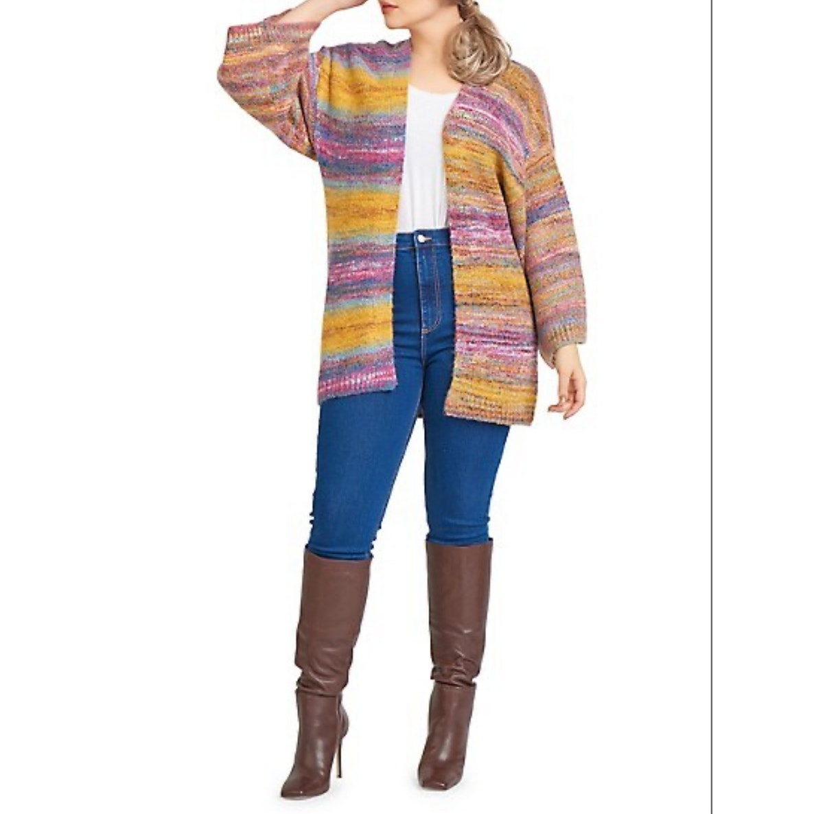 Black Tape Plus Kimono-Sleeve Space Dye Cardigan - 0X
