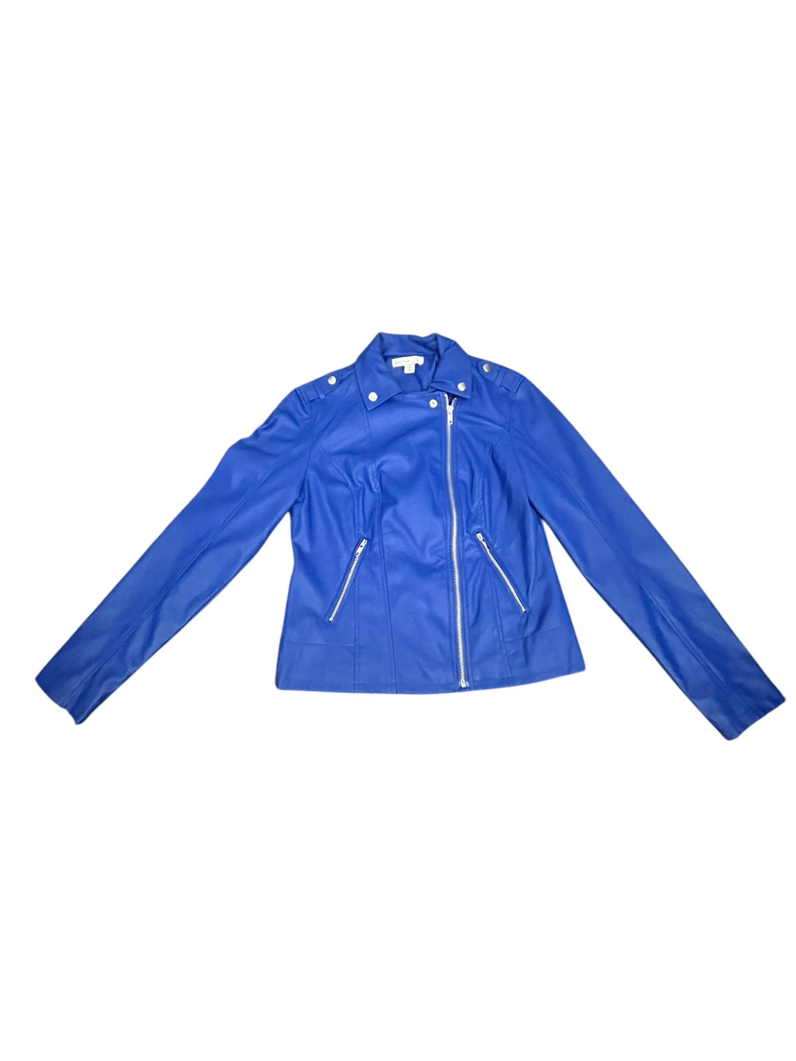 Stylish Blue Faux Leather Biker Jacket for Women - XS