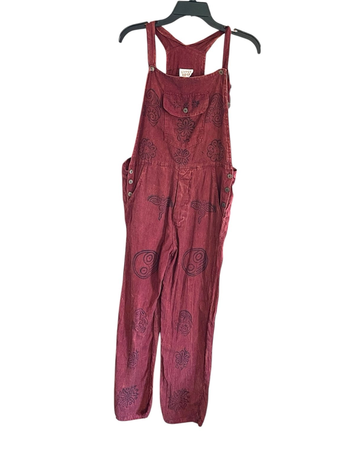 Gypsy Rose Boho Dark Red Patterned Overalls