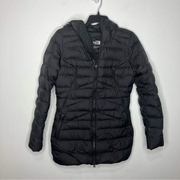 The North Face Down puffer coat with hood longer length size small black