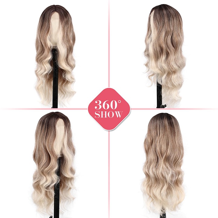 Women's Mid Part Curly Wavy Wig 26 Inch-HE467S