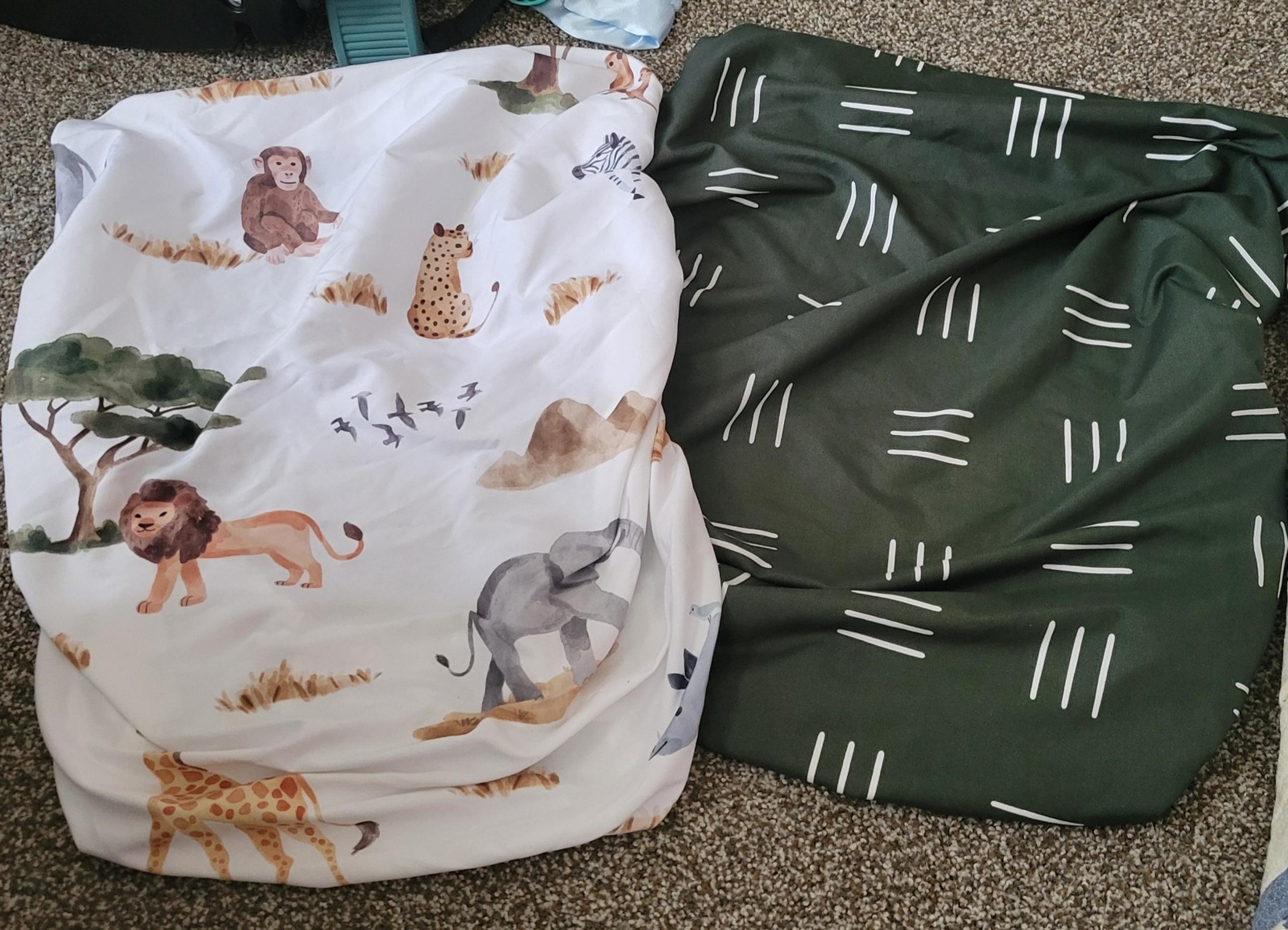 Two Zoo Animals and Green Bassinet Sheets - Sweet Jojo Designs