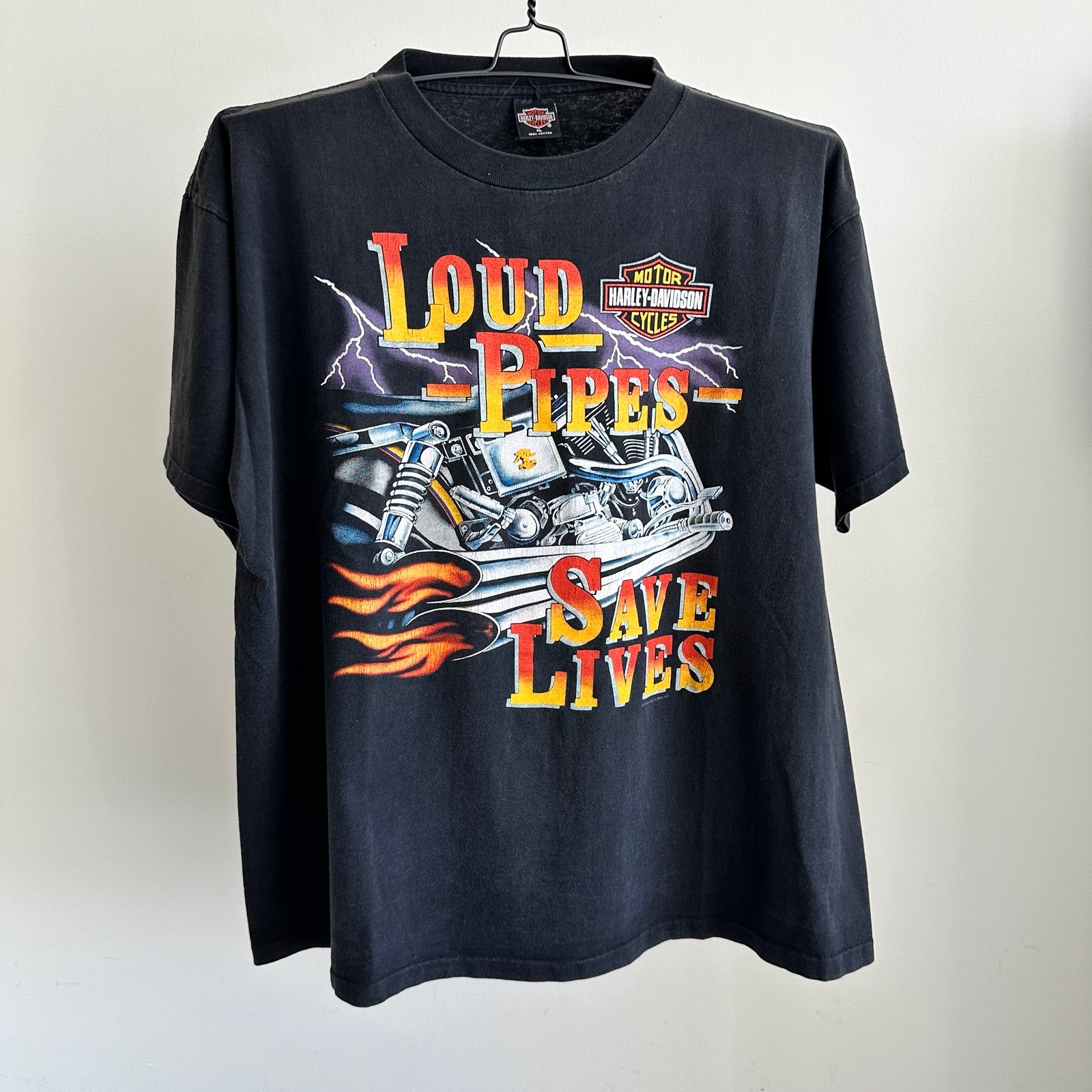 Vintage 1994 Harley Davidson LOUD PIPES SAVE LIVES T-shirt size XL MADE USA