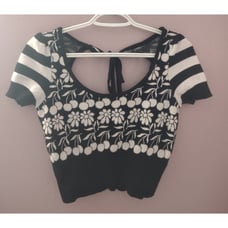 MAEVE Anthro Trixie Cropped Tie Back Sweater Cherries Daisies Retro Pin Up Sz XS