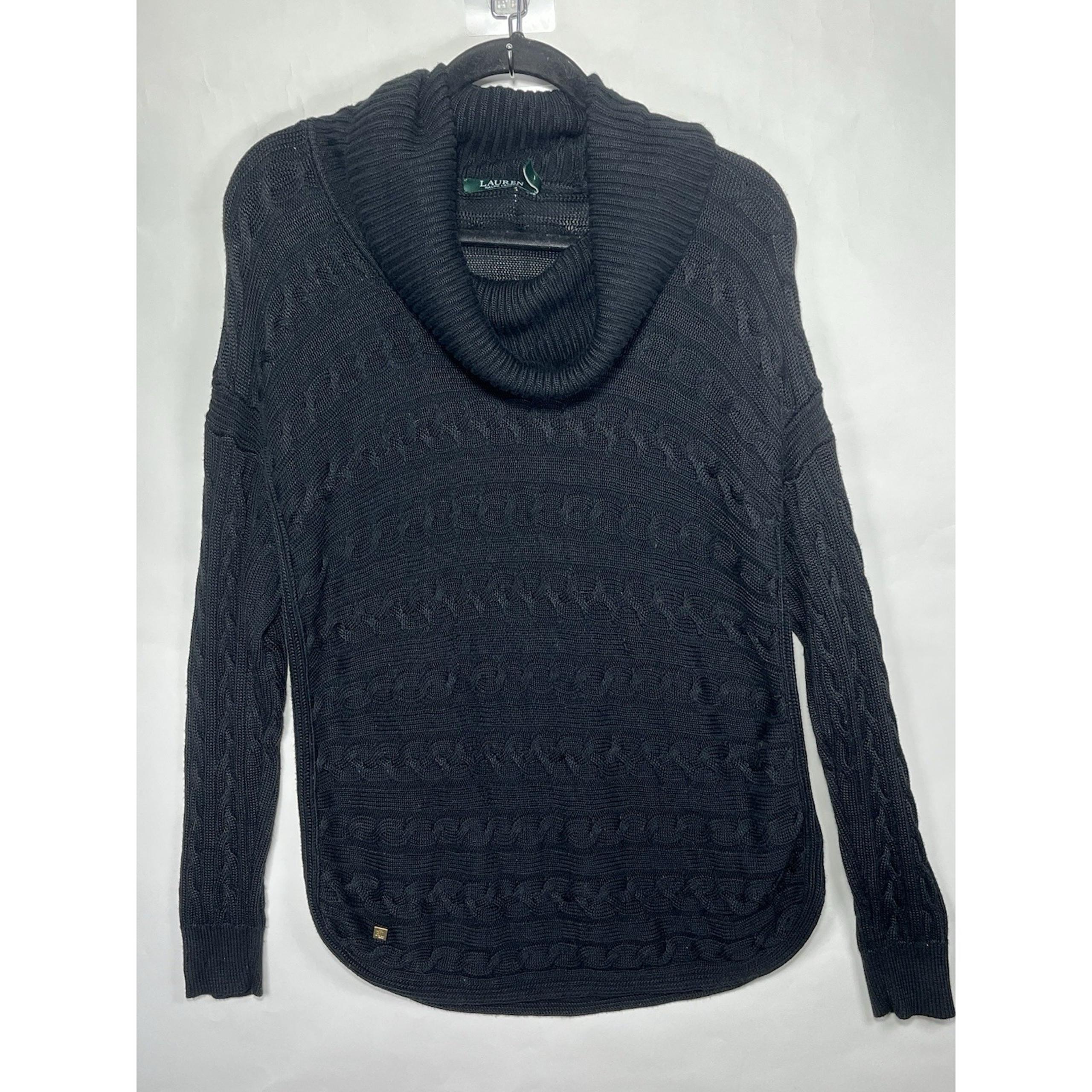 Lauren Ralph Lauren Black Cable Knit Cowl Neck Sweater Curve Hem Women's XL READ