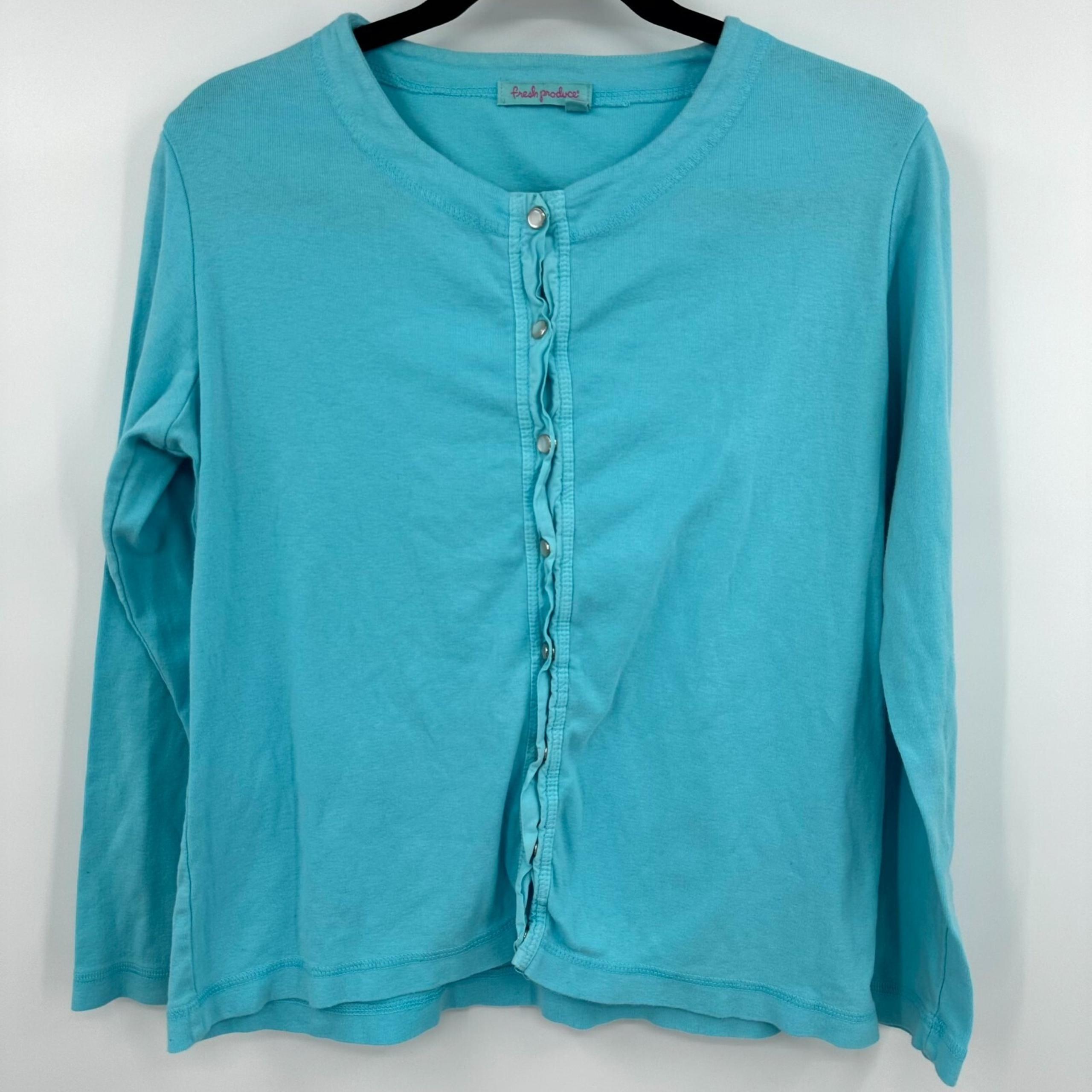Fresh Produce Cardigan Sweater Women's Medium Blue Knit Long Sleeve Button Front