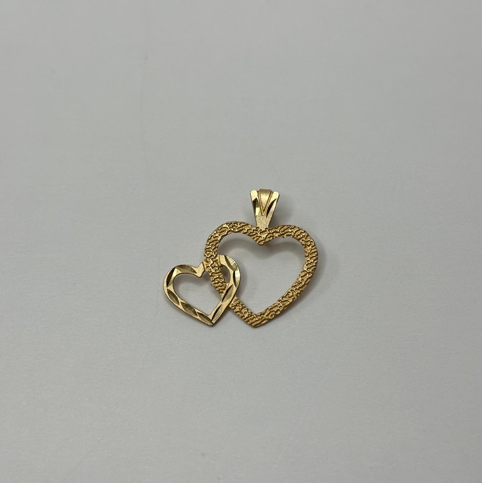 Vintage 14K Yellow Gold Textured Double Heart Pendant