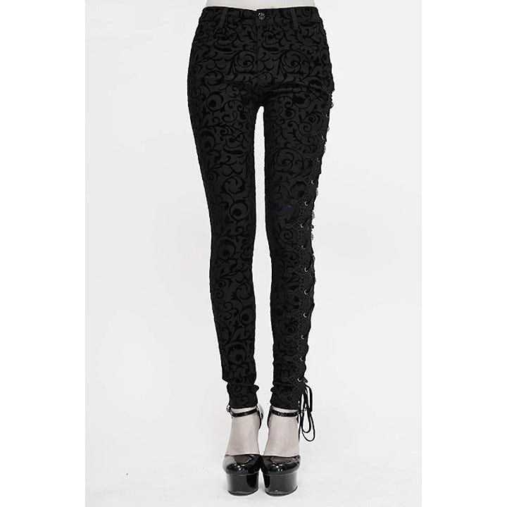 NWT Devil Fashion Midnight Spell Brocade Pants with Lace