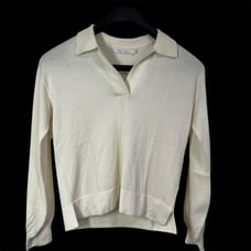 PETER MILLAR Sweaters Womens Small Cream Silk Cotton Blend V-Neck Collared Golf