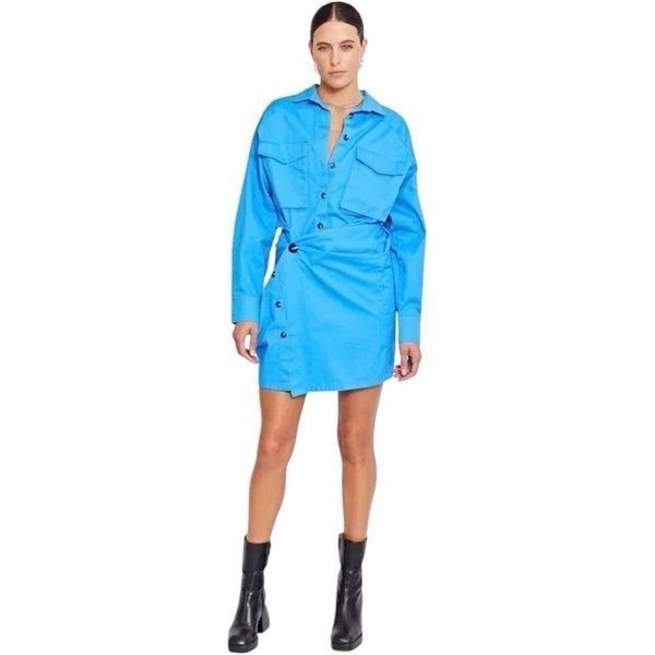 Pfifer Forbes Mini Dress in Pool Blue Size M Revolve Shirt Classic Asymmetrical
