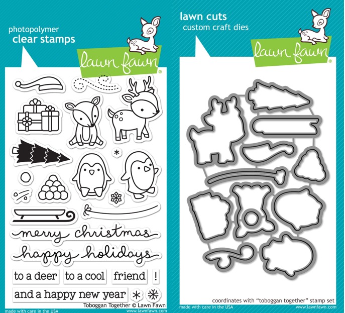 Lawn Fawn Toboggan Together Stamp & Die Set LF976 & LF977 NIP