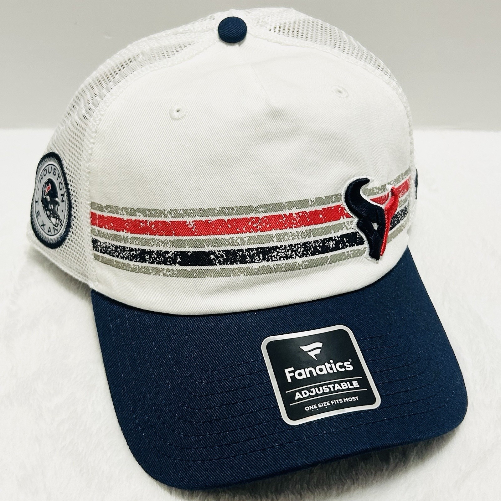 Fanatics Houston Texans Stripe Patch Hat Cap Adjustable Snapback White NFL