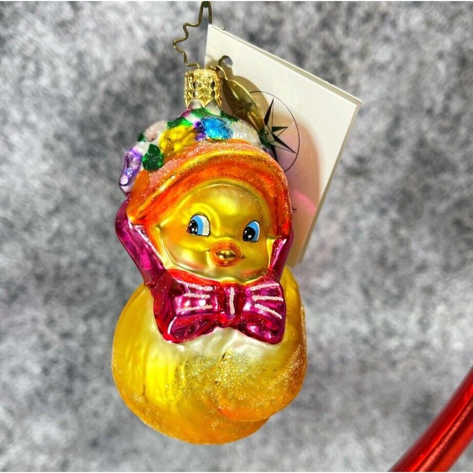 Christopher Radko Christmas 3 Glass Ornament L'il (Lil) Tweet Yellow Duck & Hat