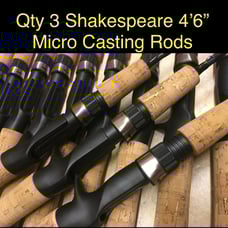 (3) 4'6 Shakespeare Micro Series Graphite UL Casting Rods Cork Handle Blue