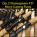 (3) 4'6 Shakespeare Micro Series Graphite UL Casting Rods Cork Handle Blue