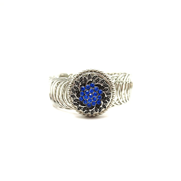 Silver Tone Steampunk Gothic Wire Blue Rhinestone Cluster Adjustable Bracelet