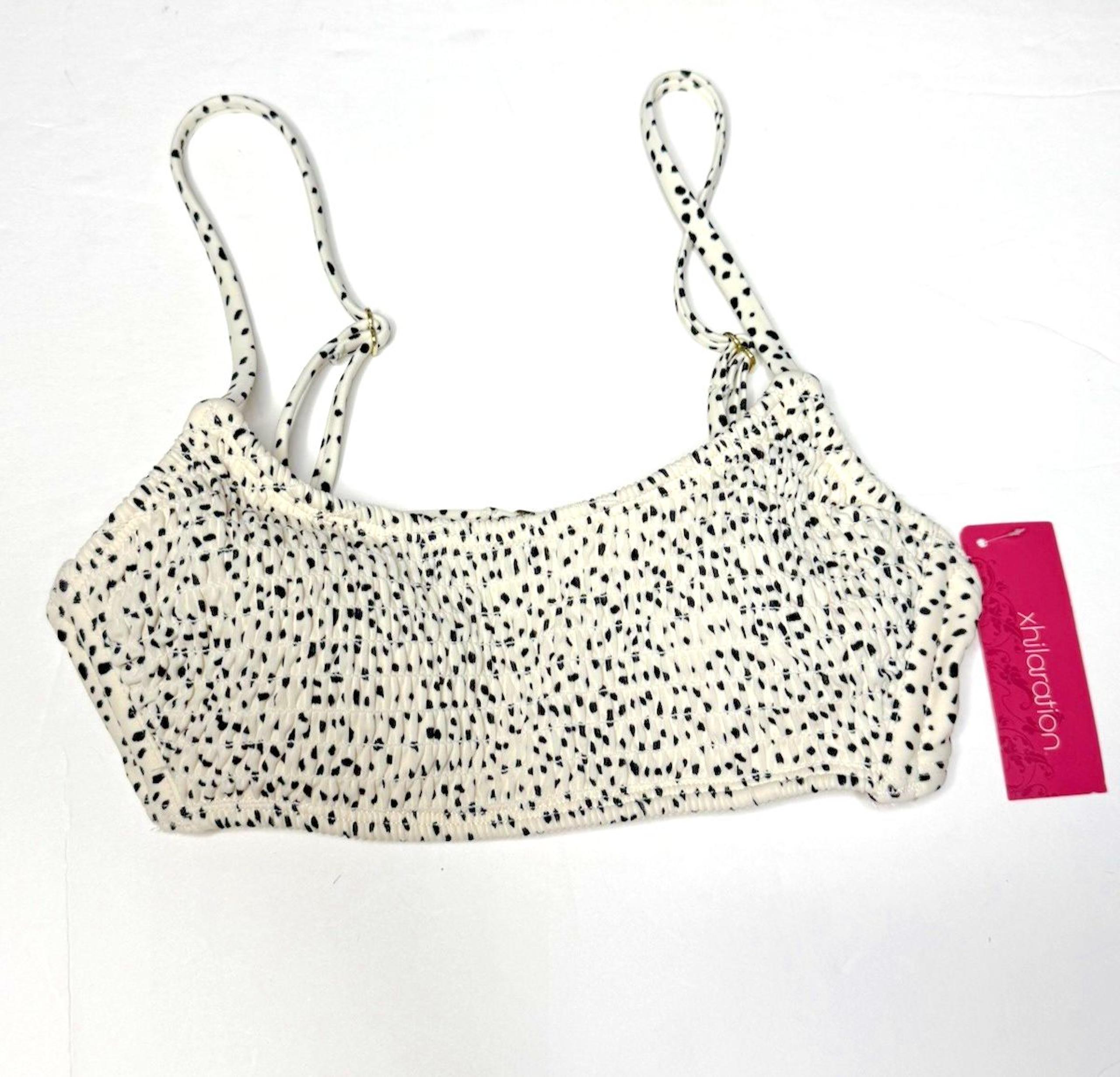 Xhilaration Juniors Smocked Cream Dot Print Bralette Bikini Top Size S (0-2) New