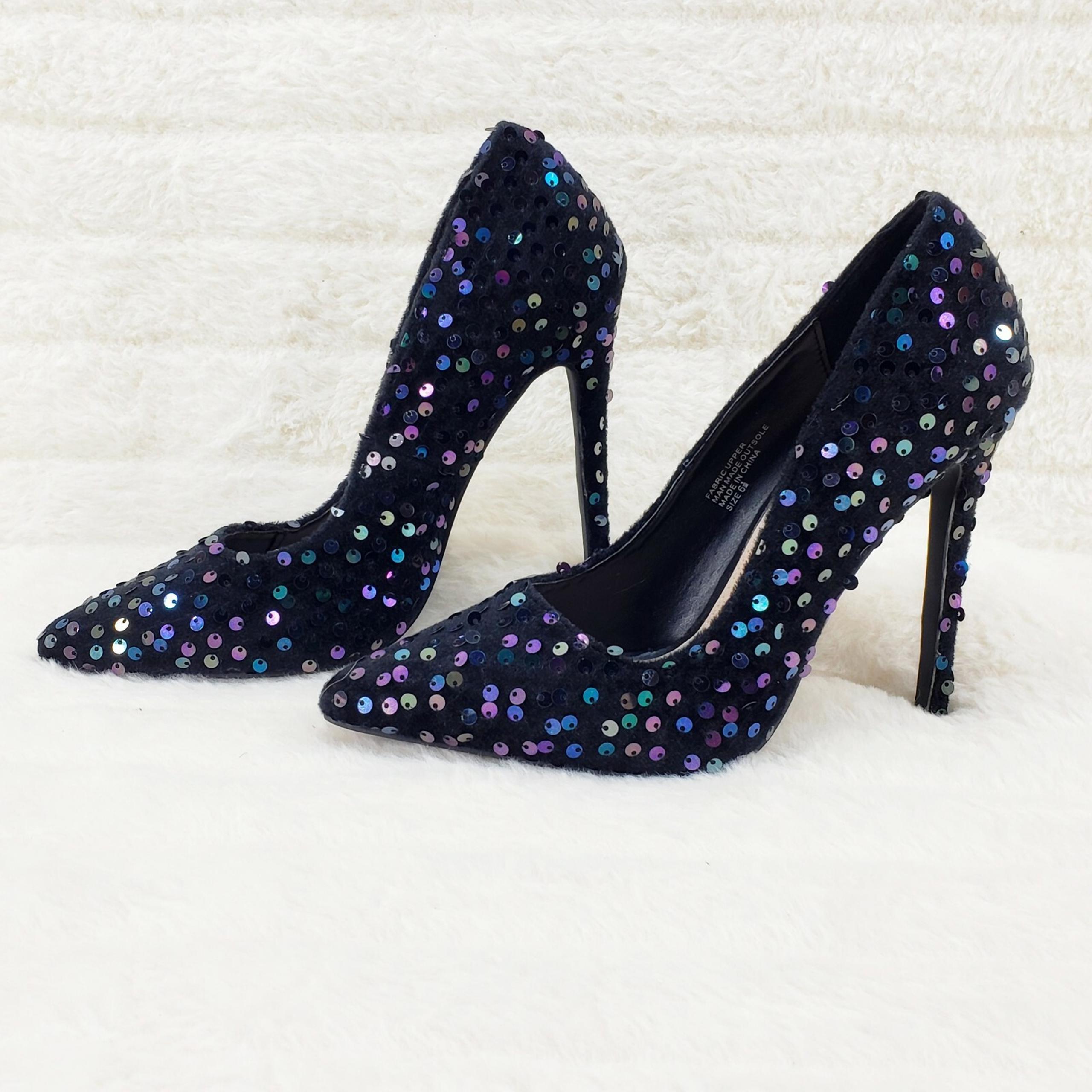 Ricky Black Multi Purple Sequin Pointy Toe Pump Shoe 4.5" High Heels Final Sale